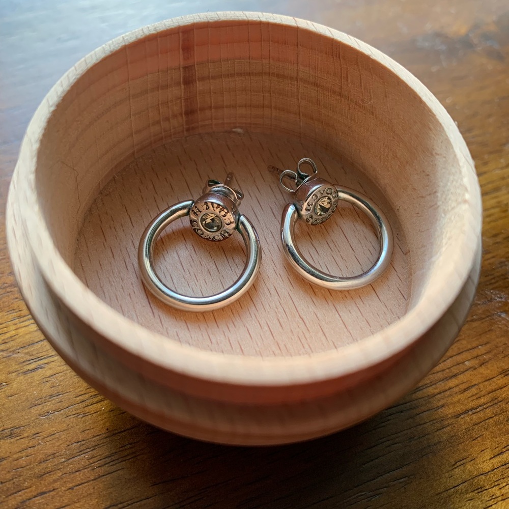 Coach circle stud stone hoop earrings